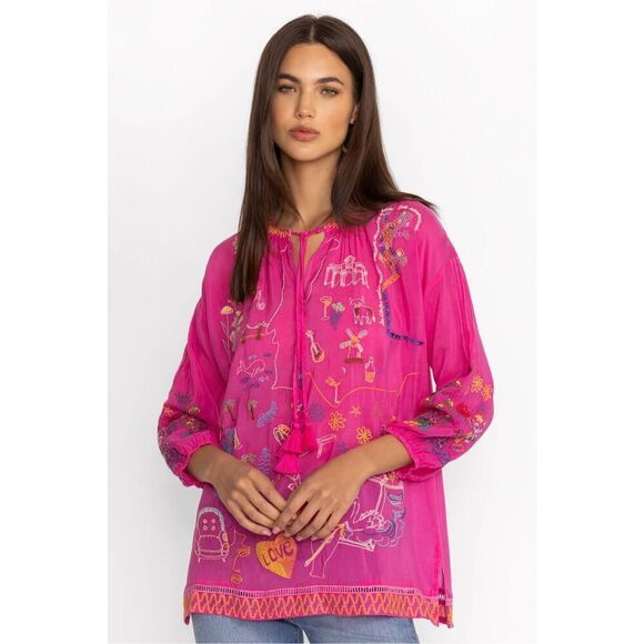 Johnny Was Pink Zadonia Embroidered Blouse - Picture 2 of 12